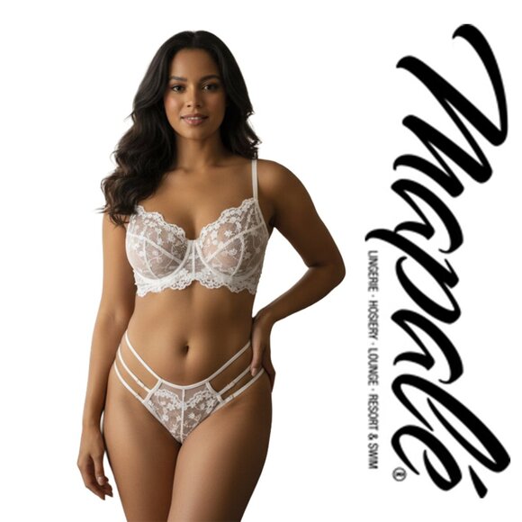 Mapale Lace Longline Bra & Strappy Thong Set NWT White XL - Picture 1 of 16